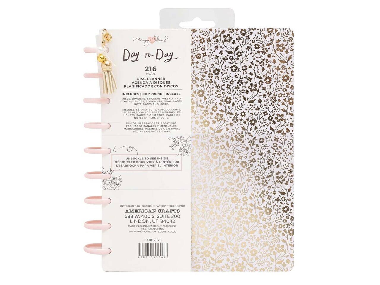 American Crafts Maggie Holmes Day To Day Daily Planner 7.5 in. x 9.5 in. Gold Floral Gold Foil